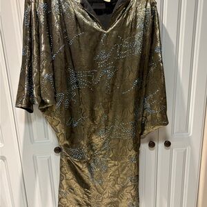 Luxurious Gold and Blue Midi Dress